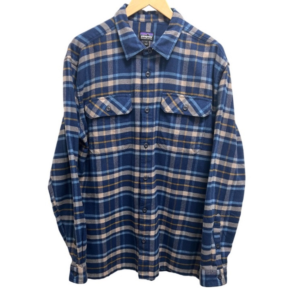 Patagonia Men’s Fjord Organic Cotton Blue Gray Plaid Flannel Shirt Size L